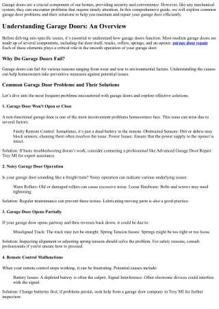 Common Garage Door Problems and Their Solutions