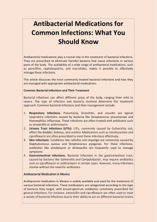 Antibacterial Medications for Common Infections
