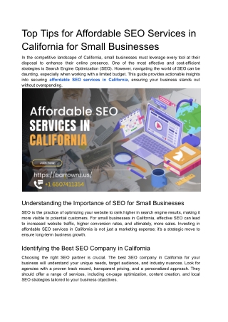 Top Tips for Affordable SEO Services in California for Small Businesses