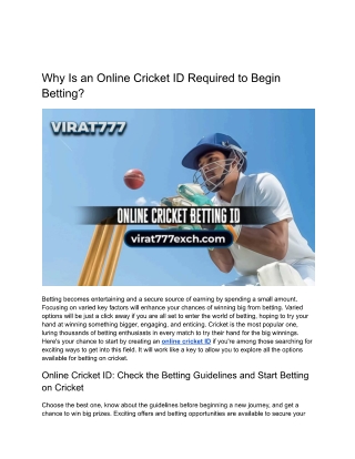 Why an Online Cricket ID Is Required to Begin Betting