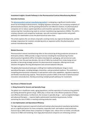 Investment Insights: Growth Pathways in the Pharmaceutical Contract Manufacturin
