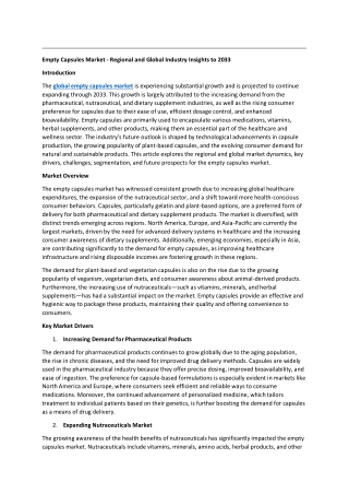 Empty Capsules Market - Regional and Global Industry Insights to 2033