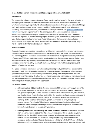 Connected Cars Market - Innovation and Technological Advancements to 2033