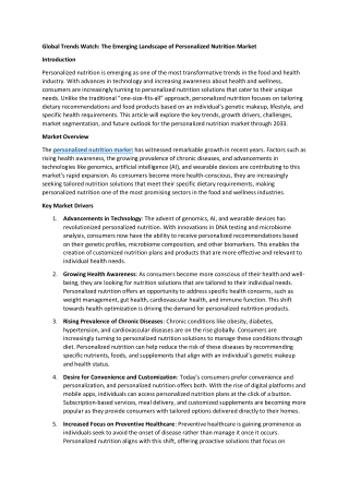 Global Trends Watch: The Emerging Landscape of Personalized Nutrition Market