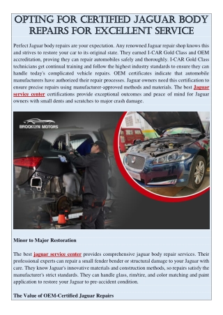 Opting For Certified Jaguar Body Repairs for Excellent Service