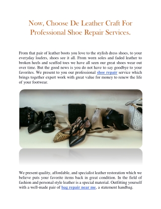 Choose De Leather Craft For Professional Shoe Repair Services.