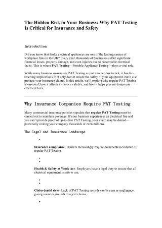 The Hidden Risk in Your Business: Why PAT Testing Is Critical for Insurance and