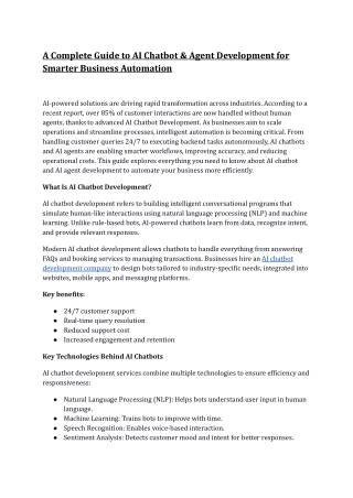 A Complete Guide to AI Chatbot & Agent Development for Smarter Business Automation
