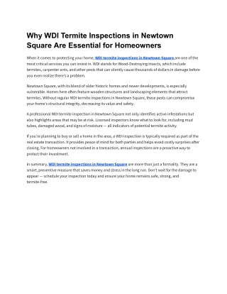 Why WDI Termite Inspections in Newtown Square Are Essential for Homeowners