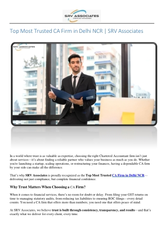 Top Most Trusted CA Firm in Delhi NCR - SRV Associates