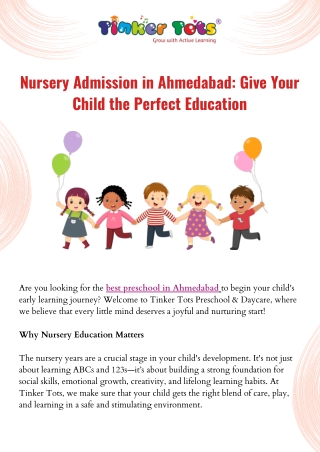 Nursery Admission in Ahmedabad Give Your Child the Perfect Education