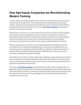 How Agri-Inputs Companies are Revolutionizing Modern Farming