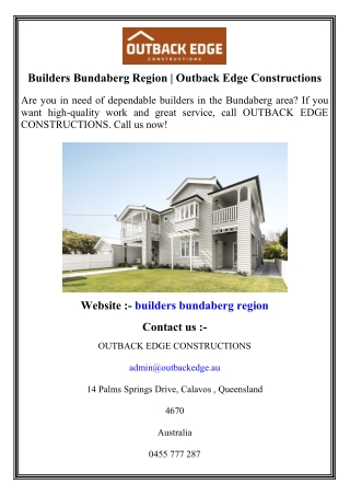 Builders Bundaberg Region   Outback Edge Constructions