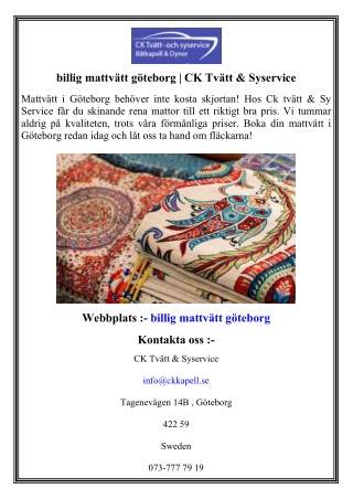 billig mattvätt göteborg   CK Tvätt & Syservice