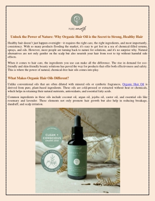 Unlock the Power of Nature Why Organic Hair Oil is the Secret to Strong, Healthy Hair