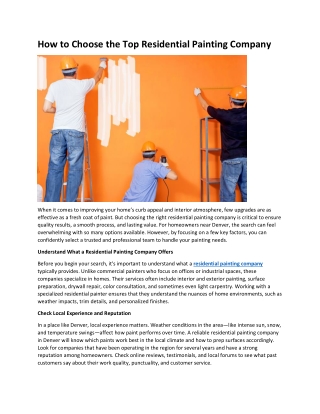 How to Choose the Top Residential Painting Company
