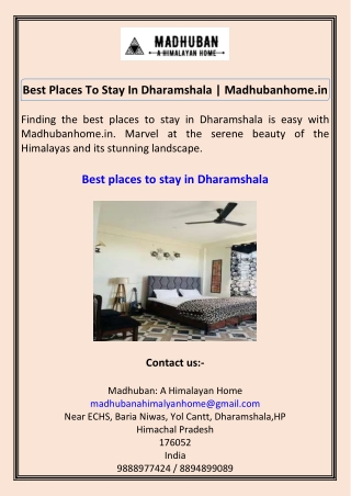 Best Places To Stay In Dharamshala  Madhubanhome.in
