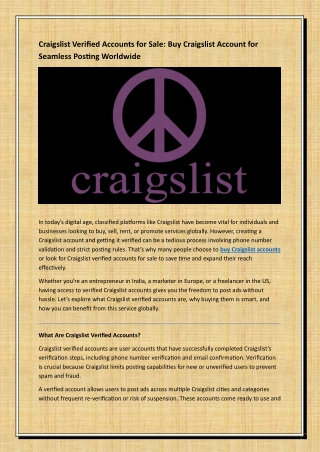 Craigslist Verified Accounts for Sale