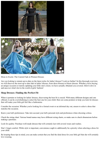 Dress to Thrill: The Most Recent Patterns in Girls Dresses