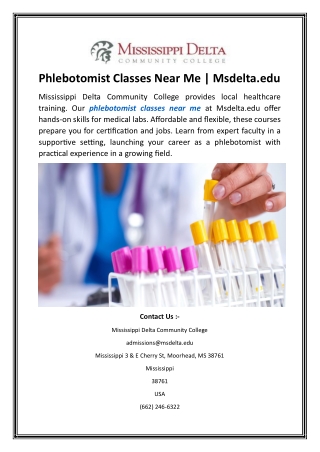 Phlebotomist Classes Near Me  Msdelta.edu