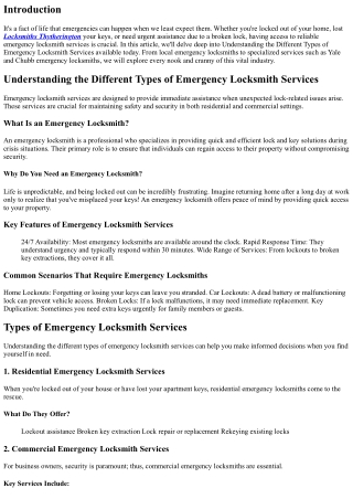 Understanding the Different Types of Emergency Locksmith Services