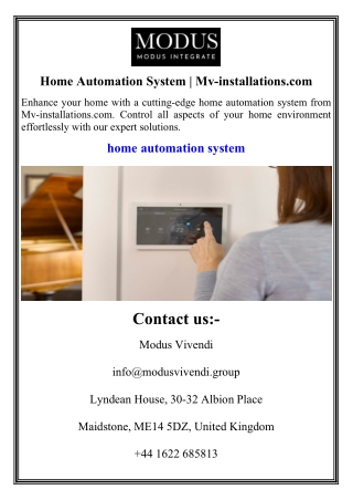 Home Automation System Mv-installations.com