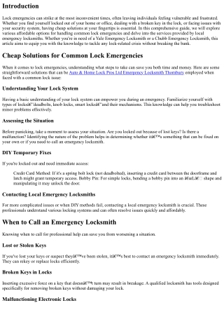 Cheap Solutions for Common Lock Emergencies