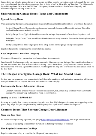 The Lifespan of a Typical Garage Door: What You Should Know