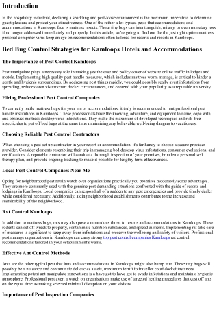 Bed Bug Control Strategies for Kamloops Hotels and Accommodations