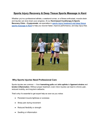 Sports Injury Recovery & Deep Tissue Sports Massage in Kent