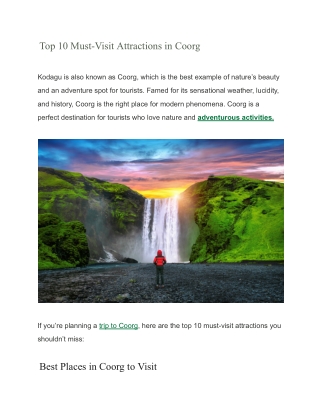 Top 10 Must-Visit Attractions in Coorg