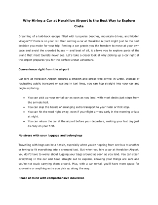 Why Hiring a Car at Heraklion Airport is the Best Way to Explore Crete