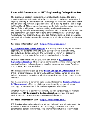 Excel with Innovation at RIT Engineering College Roorkee