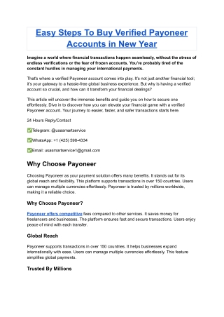 Easy Steps To Buy Verified Payoneer Accounts in New Year