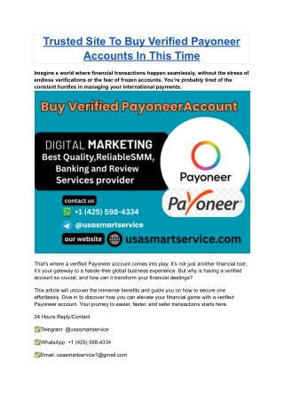 Trusted Site To Buy Verified Payoneer Accounts In This Time
