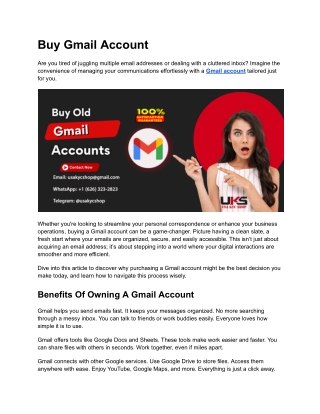 Buy PVA Gmail Accounts & Buy Old -New Gmail Accounts