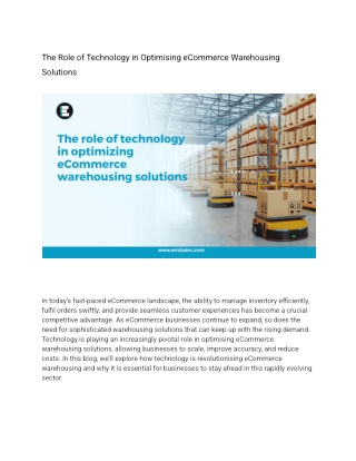 The Role of Technology in Optimising eCommerce Warehousing Solutions