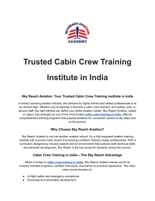 Trusted Cabin Crew Training Institute in India