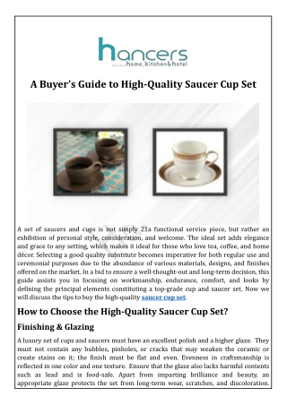 A Buyer’s Guide to High-Quality Saucer Cup Set
