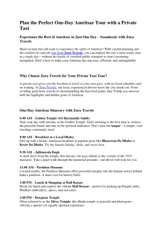 Plan the Perfect One-Day Amritsar Tour with a Private Taxi