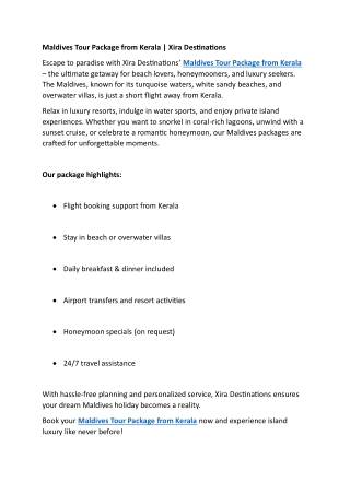 Maldives Tour Package from Kerala