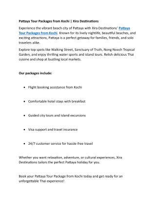 Pattaya Tour Packages from Kochi