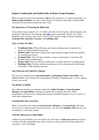 Explore Comfortable and Stylish Sofas at Home Living Furniture