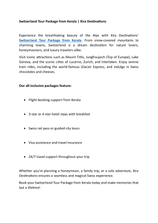 Switzerland Tour Package from Kerala