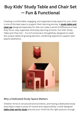 Buy Kids’ Study Table and Chair Set — Fun & Functional