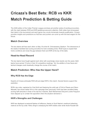 Cricaza’s Best Bets: RCB vs KKR Match Prediction & Betting Guide