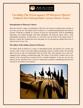 Unveiling The Extravagance Of Morocco's Desert Embark On Unforgettable Luxury Desert Tours