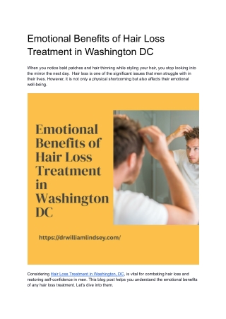 Emotional Benefits of Hair Loss Treatment in Washington DC