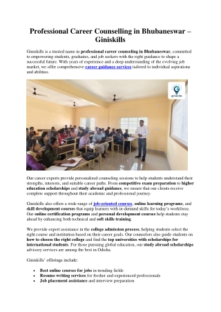 Professional Career Counselling in Bhubaneswar - Giniskills