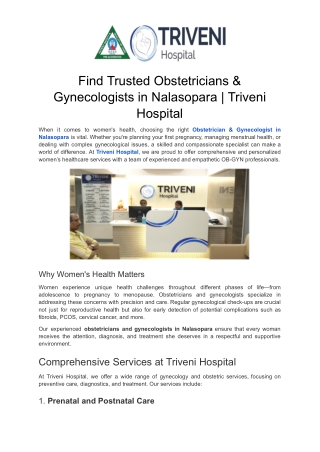 Find Trusted Obstetricians & Gynecologists in Nalasopara | Triveni Hospital